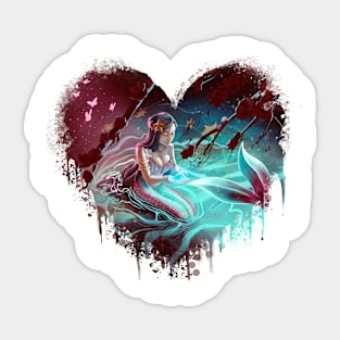 Sapphire Serenity: A Mermaid's Touch Painting (Heart) Sticker